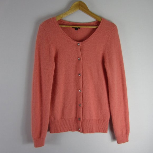 New Apt 9 Womens Medium Coral Pink LS Angora Cardigan Sweater Rhinestone Buttons - Picture 1 of 8